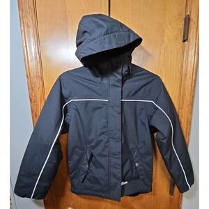 Berne Coastline Black Nylon Hooded‎ Zip Up Fleece Lined Jacket Youth Kids Medium